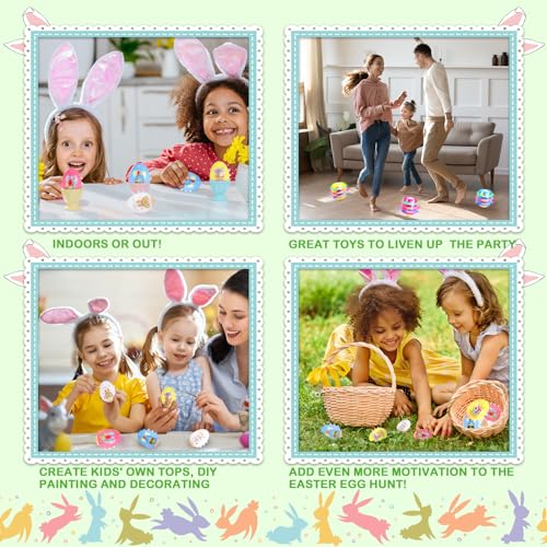 Light Up Easter Eggs Toy Gifts for Kids, 6 Cute Easter Egg Spinning Tops with Flash & Music, Easter Basket Stuffers, Easter Eggs Hunt Prize, Kids Goodie Bag Fillers, Party Favor Novelty Bulk Toys - Thumbnail 5