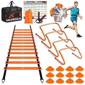 Agility Ladder Speed Training Equipment Set-20ft Agility Ladder,12 Soccer Cones,4 Hurdles, Jump Rope, Running Parachute, Basketball Football Soccer Training Equipment for Kids, Youth, Adults