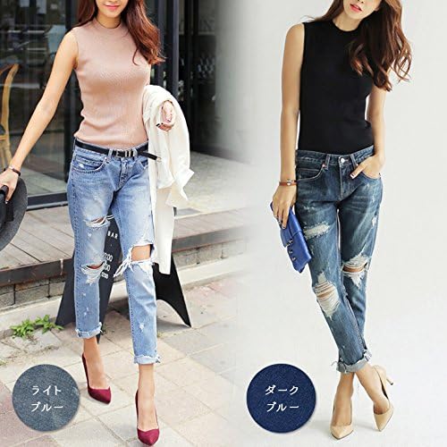 Amazon 大きいサイズ レディース ダメージデニムパンツ クラッシュジーンズ ジーパン クロップドパンツ Ll 3l 4l 5l 6l 7l 172 ライトブルー 5l 4xl ロングパンツ 通販