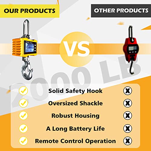 Image of YATOINTO 2200lb Digital Crane Scale High Precision Heavy Duty Industrial Hanging Scale with Remote Control Aluminum Case CE Certified Electronic Weighing Crane Scale, for Garage Farm Hunting Fishing