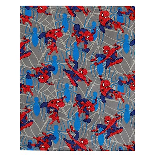 Image of NoJo Marvel Spiderman to The Rescue Red, Gray, and Blue Super Soft Toddler Blanket
