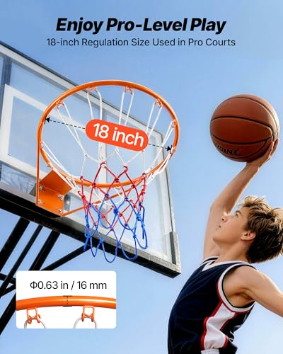 Image of VEVOR Basketball Hoop, 44 54 Inchs PC Backboard Wall Mounted, Basketball Portable Hoop & Goal, Indoor & Outdoor with Hand-Crank Adjustment, Classic Basketball Court, Teens, Adults, Schools, Parks
