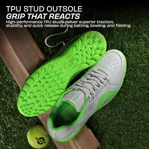 Image of NIVIA Stance Cricket Shoes for Men & Women with Breathable Synthetic Upper, EVA Cushion Sockliner, Personalized Heel Fit & High-Grip TPU Stud Outsole for Batting, Bowling & Fielding