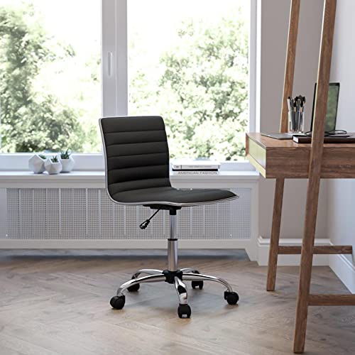 Offex Low Back Designer Armless Black Ribbed Swivel Task Office Chair #TOP1