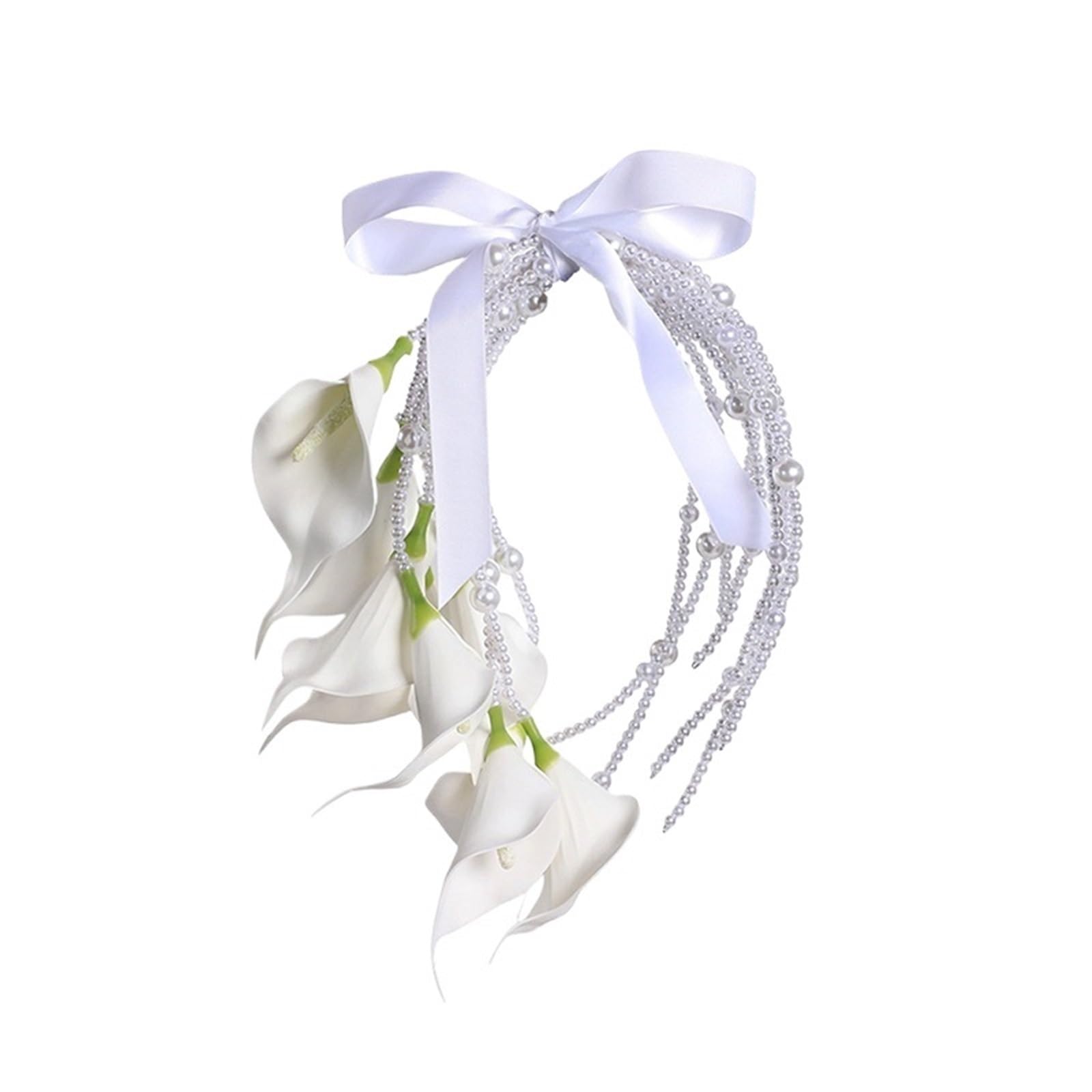 Gijmzy Brown Calla Lily Bridal Bouquet Pearl Chain Waterfall Style