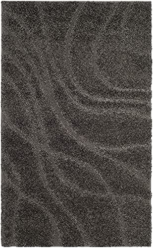 Image of Geometric Wave Shaggy Carpet for Living Room, Bedroom, High Low Design Finish Microfiber 1.8 Inch Pile High, 9x12 Feet Grey|Grey Color