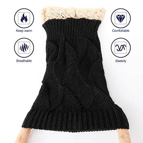 PHOGARY 3 Pairs Winter Warm Boot Cuffs for Women, Short Leg Warmers Crochet Knitted Boot Socks with Lace Trim for Gilrs Boot Topper Socks Leg Cuffs Boot Warmers Gift 5