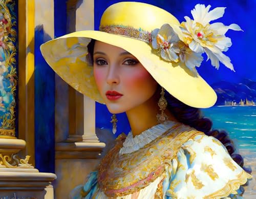 Huile sur toile affiches sur toile femme mode chapeau d'été design artistique chic 58x90cm