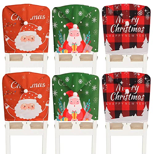 Konelia 6Pcs Christmas Chair Cover Set Flannel Christmas Dining Chairs Back Cover Santa Elk Chair Slipcover Suit For Kitchen Dining Room Hotel Xmas Holiday Party Decor #TOP2