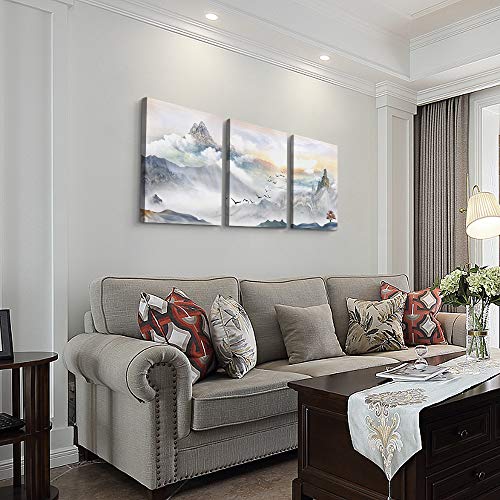 Image of Mountain Landscape Abstract Painting Canvas Wall Art For Living Room Bathroom Wall Decor For Bedroom Kitchen Artwork Canvas Prints 3 Pieces Modern Framed Office Home Decorations Watercolor Picture