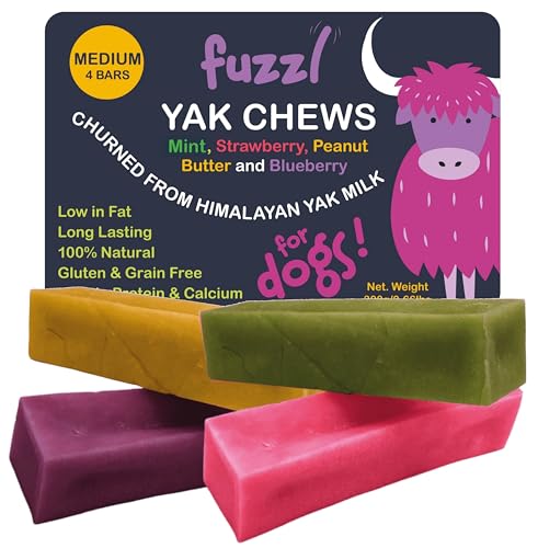 Image of Fuzzl Yak Cheese Himalayan Dog Chews in Box Medium Blueberry, Strawberry, Mint, Peanut Butter Yak Chews
