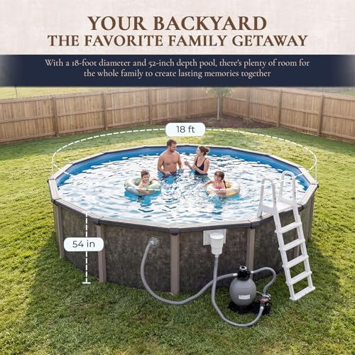 Image of Riviera 18-ft Round 54-in Deep 8-in Top Rail Metal Wall Swimming Pool Package