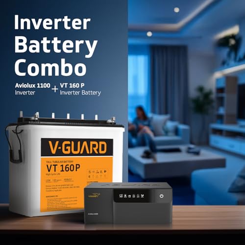 Image of V-Guard Inverter & Battery Combo (Aviolux 1100 Inverter, VT 160 P (152Ah Tall Tubular Battery)) for Home, Office & Shops