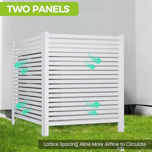 48\" W X 48\" H Air Conditioner Fence Trash Can Fence 48\" W X 48\" H Pool Equipment Enclosure Vinyl Privacy Fence Outdoor No Dig Privacy Fence 2 Panels with Metal Stake, White