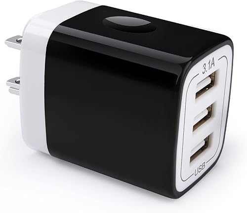 Cargador de pared USB, 18W 3Amp rápido múltiples puertos USB cargador de pared USB enchufe caja cargador bloque compatible iPhone