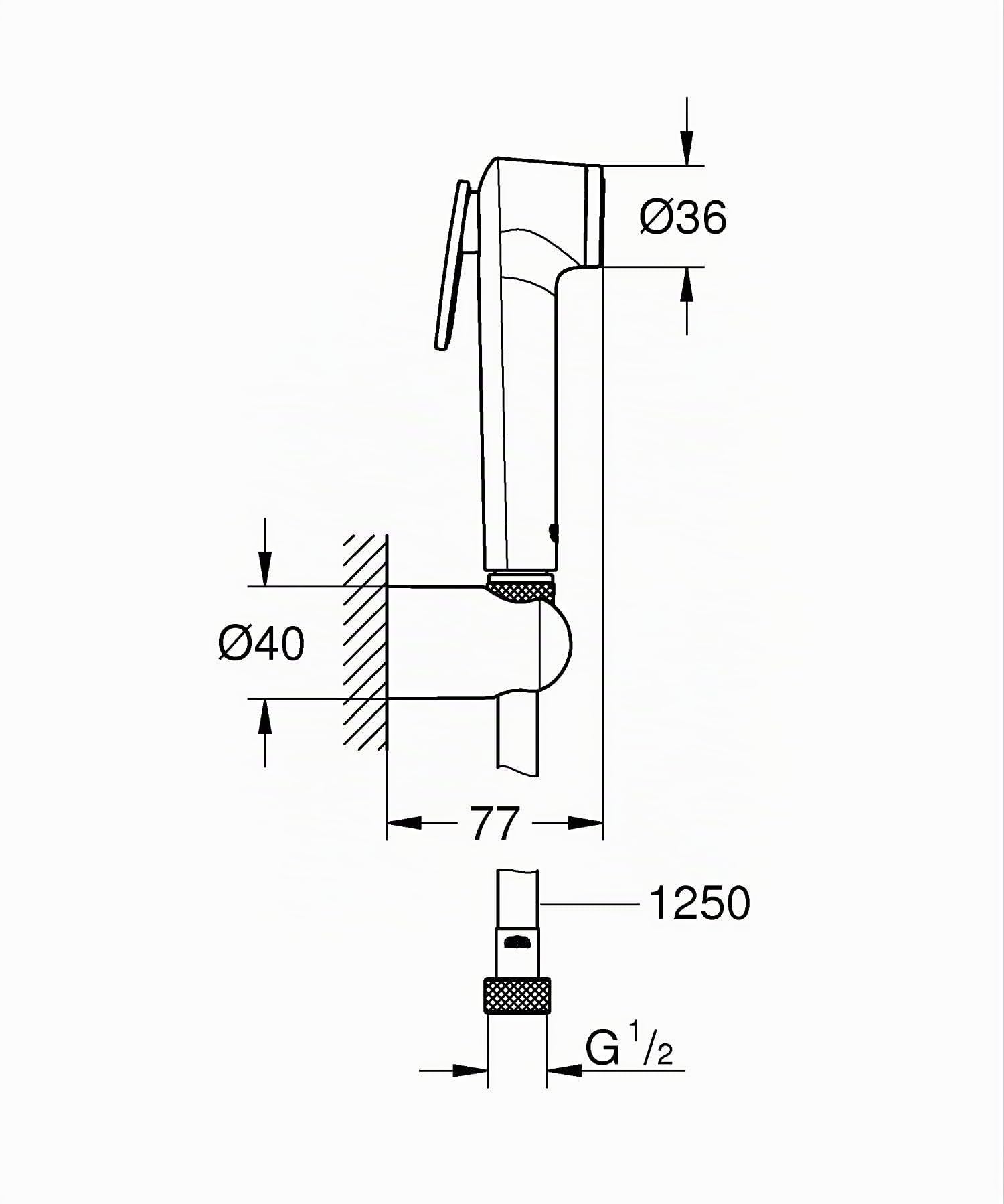 GROHE Vitalio Trigger Spray 30 Ensemble Pommeau de Douche (Douchette hygiène intime avec gâchette 1 jet, Support mural, Flexible de douche SilverFlex anti-torsion 1, 25m), Chromé, 26175001