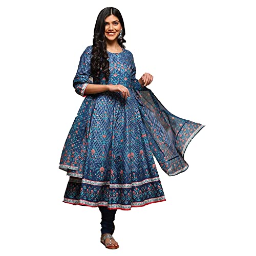 Image of BIBA Women Cotton Anarkali Kurta Churidar Suit Set