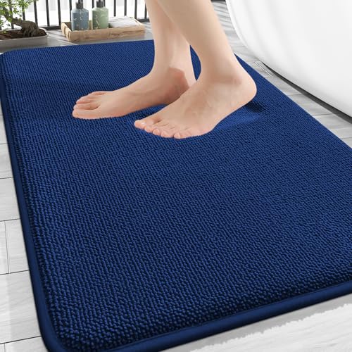 Image of OLANLY Thick Memory Foam Bath Mat Rug 30x18, Extra Soft Absorbent Bathroom Rug, Quick Dry Bath Mats, Non-Slip, Machine Washable Carpet for Bathroom, Tub and Shower, Home Decor Accessories, Navy