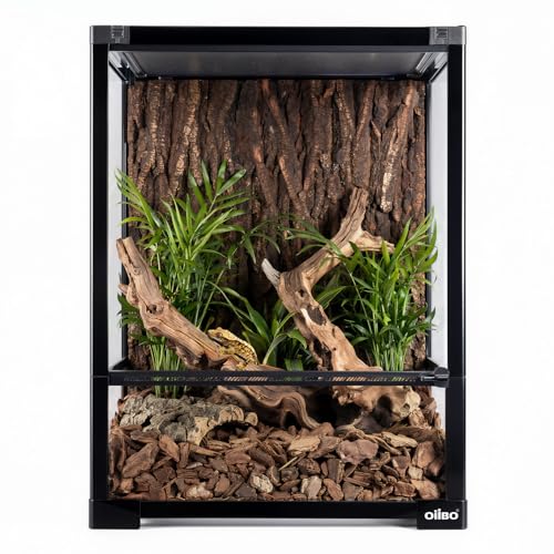 34 Gallon Reptile Tempered Glass Terrarium 18 x 18 x 24 Rainforest Reptile Habitat Tank with Sliding Single Door Removable Glass Door Reptile Terrarium with Top Screen Mesh Ventilation
