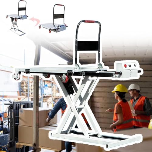 Mesa elevadora de tijera eléctrica, plataforma de elevación hidráulica, altura ajustable de 43.3 pulgadas, movilidad de 4 ruedas, elevador de tijera resistente para garaje, almacén y taller