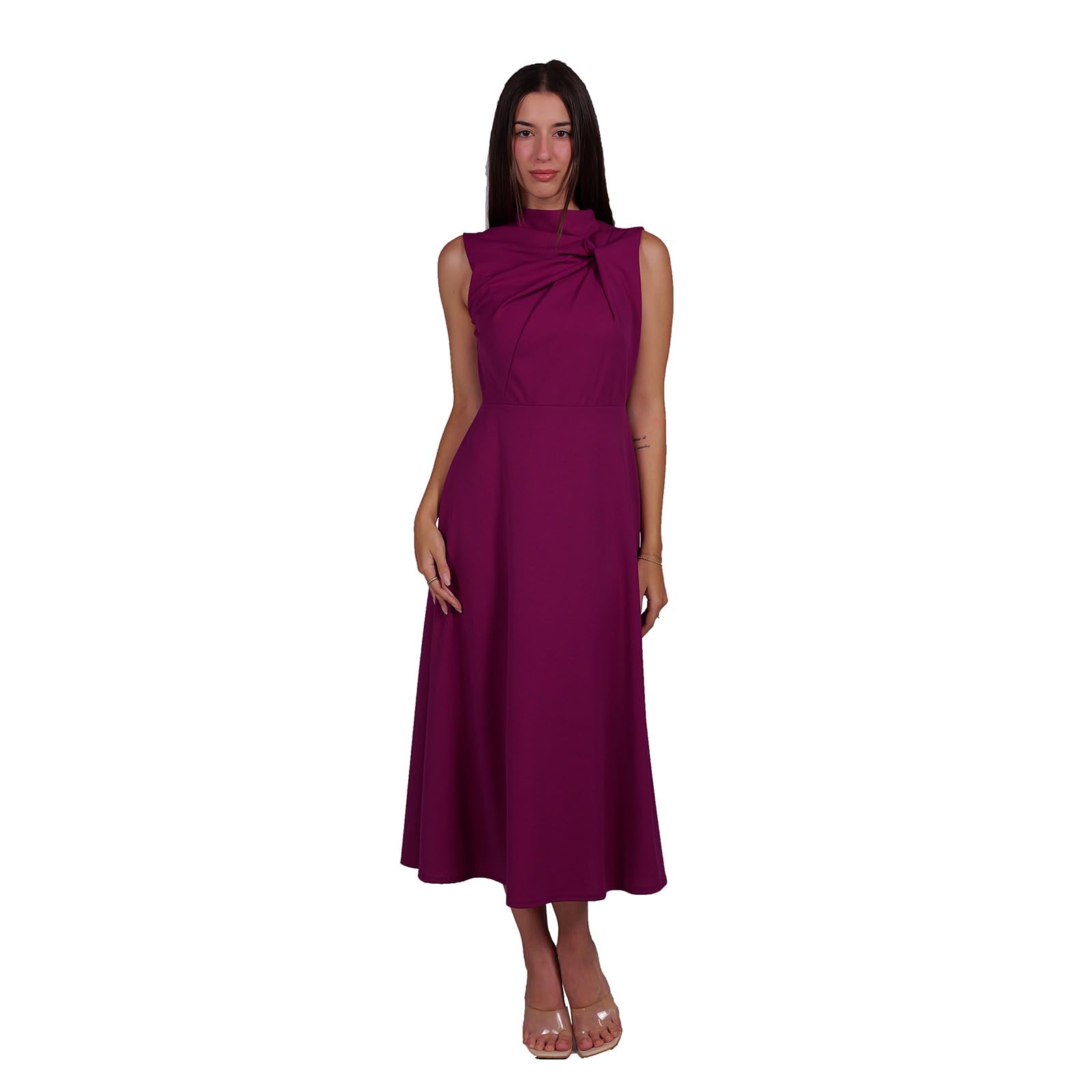 Vestido Midi para mujer elegante con nudo al cuello – perfecto para boda, fiesta, ceremonia, oficina y uso diario