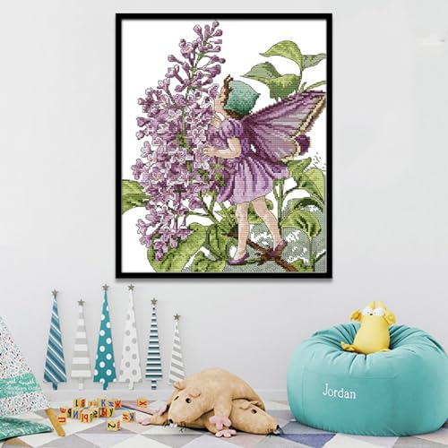 Rosyfoxes DIY Cross Stitch Kits Stamped Full Range Of Embroidery Starter Kits For Beginners Diy -Printed Kits Lilac Fairy(Printed) 11Ct14.2×18.1 Inches thumb #1