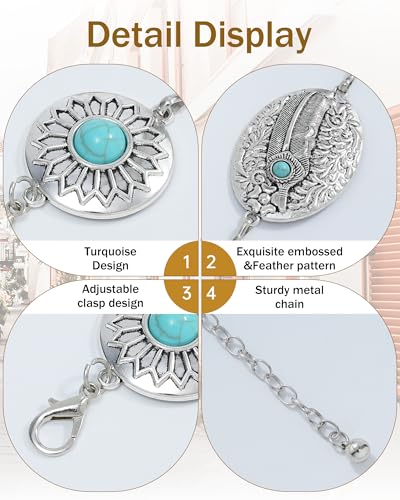 Kajeer Western Chain Belts, Women Concho Belt Turquoise Cowgirl Country Silver Country Waist Belts for Dresses Jean2