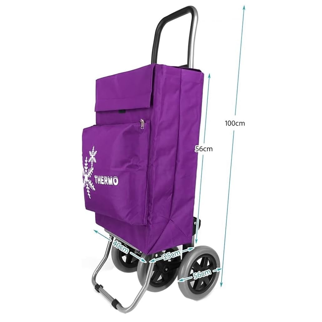 Carro de la Compra Plegable con Bolsa Térmica 4 Ruedas para Subir Escaleras, Carrito del Mercado, Bolsa Impermeable isotérmica de 44L litros. (Morado)