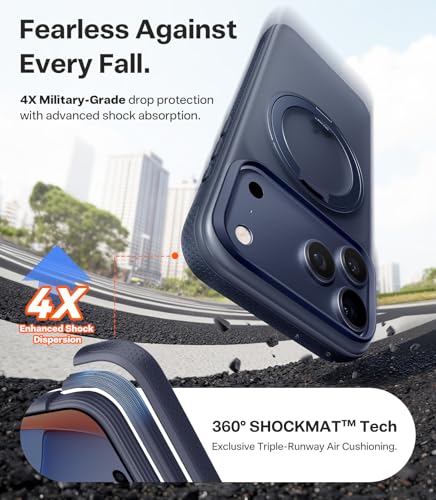 Image of TORRAS 360 Magnetic Stand for iPhone 17 Pro Case, [Fit for MagSafe] [360 Rotating Kickstand] 4X Mil-Grade Shockproof, Camera Control Button, Slim, Translucent Deep Blue 6.3 inch, O3 Fitness Series
