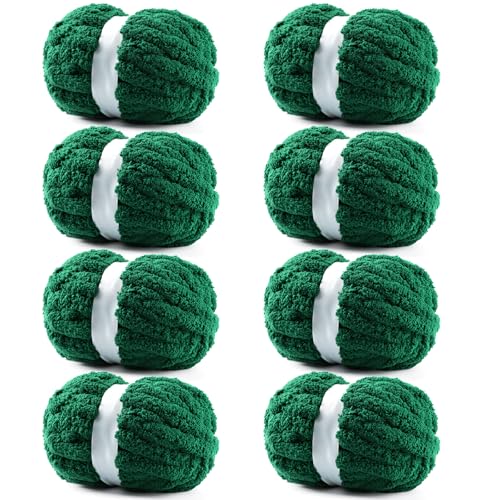 Image of Green Chunky Yarn for Hand Knitting - #10 Chenille Yarn for Crocheting