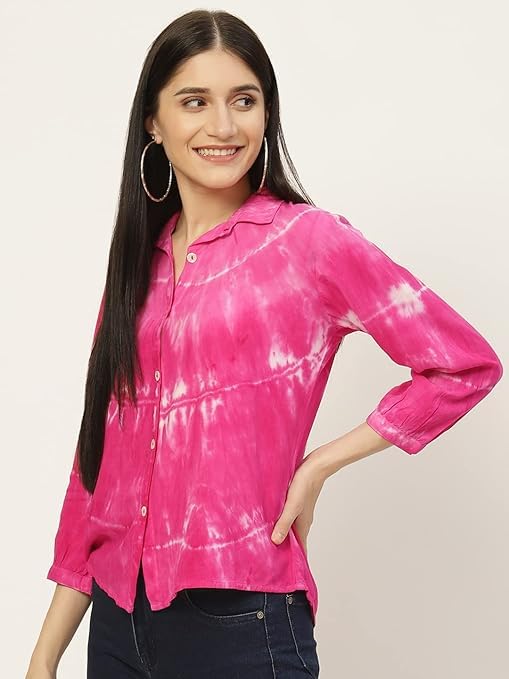 Image of Maaesa - Women Handcrafted Tie-Dye Rayon Shirt | Casual & Office Wear | Relaxed Fit | Long Sleeve | Breathable & Lightweight Fabric