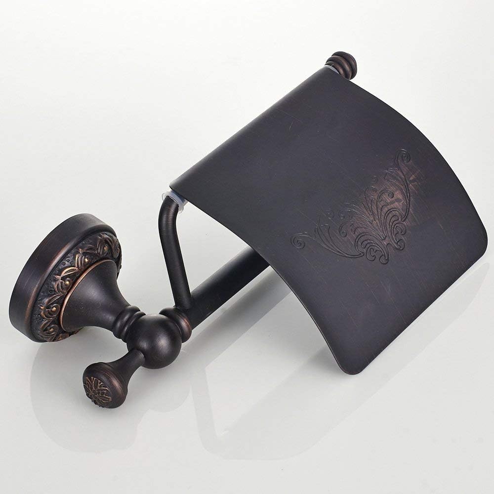 Leyden Oil Rubbed Bronze Towel Hooks and Toilet Paper Holder 2 Pieces Set Retro Robe Brass Coat Hook Tissue Roll Holder