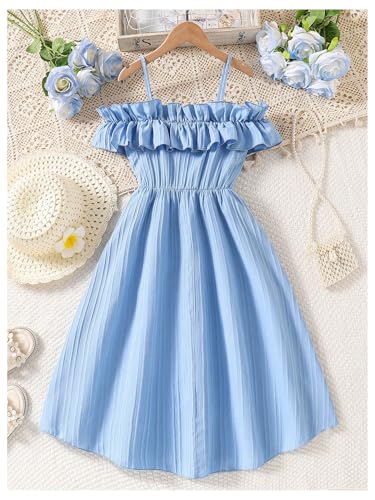 Floerns Girl's Summer Short Dress Cold Shoulder Ruffle Trim Birthday Graduation A Line Dresses2