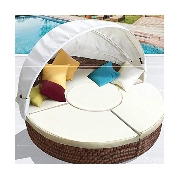 Garden Round Daybed Bed - Poly Rattan Sun Day Sectional Sofa Bed with Table and Canopy - Outdoor Patio Sofa Lounger Set - Modern Sunbed Lounge Furniture - Image 7