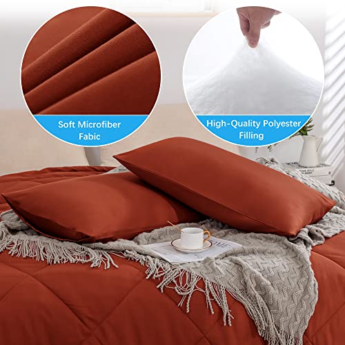 Atsense Burnt Orange Comforter Set King Size, Ultra Soft Microfiber, 3 Pieces Solid Rust Comforter Bedding Sets For Women And Men, Lightweight And Warm Reversible Duvet Insert For All Season #TOP3