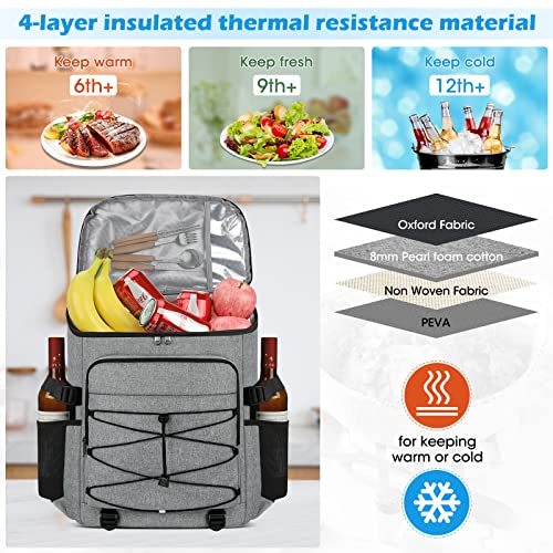 NUBILY Cooler Backpack 30L Picnic Backpack Waterproof Leakproof Large Insulated Cooler Bag Lunch Bag for Rucksack Camping Outdoor Activities Travel BBQ Hiking Grey - Image 4