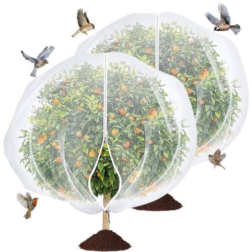 2PCS 2.4 * 2.4 m Large Fruit Tree Netting Bird Protection with Zipper and Drawstring Reusable Garden Mesh Netting for Plants Fine Garden Netting Mesh for Orchard Terrace Farm and Garden