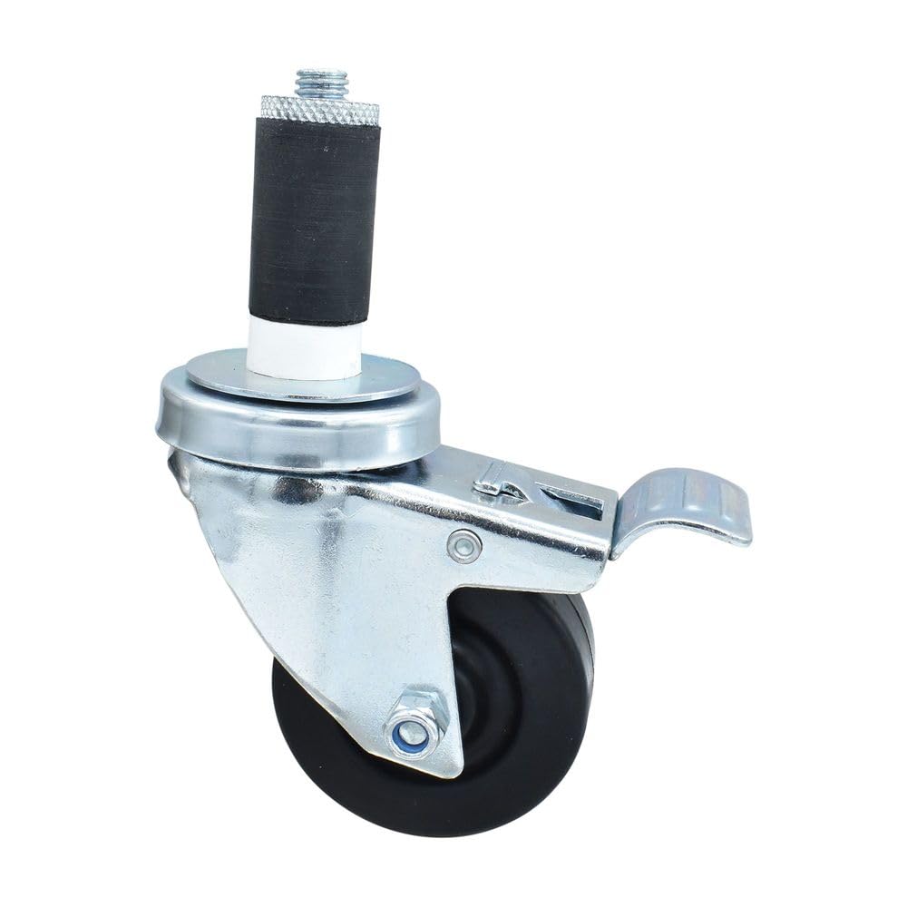 BK Resources 3" Hard Rubber 1-1/4" Expanding Stem Swivel Caster for Work Tables with Total Lock Brake – 3", Silver, Model 3SBR-2RA-HR-TTB