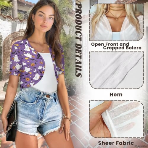 Image of Womens Short Sleeve Bolero Shrug Open Front Knit Cropped Cardigan Shoulder Cover for Dress Cute Casual Knit Cover Up
