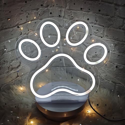 Dog Paw Neon Sign - Paw Print Neon Sign for Bedroom Wall Decor, USB Powered LED Dogs Light Signs, Brightness Dimmable, Cute Dog Gifts for Girls Boys Birthday Party Christmas - White by RATTENMO - Used condition - Image 3