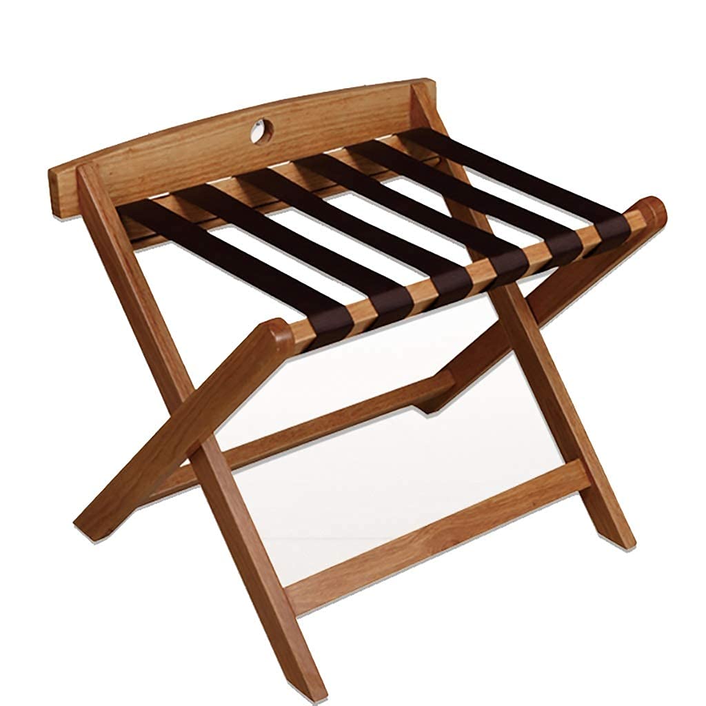 Porte-bagages marron pliable pour optimiser le rangement des valises dans la chambre d'amis