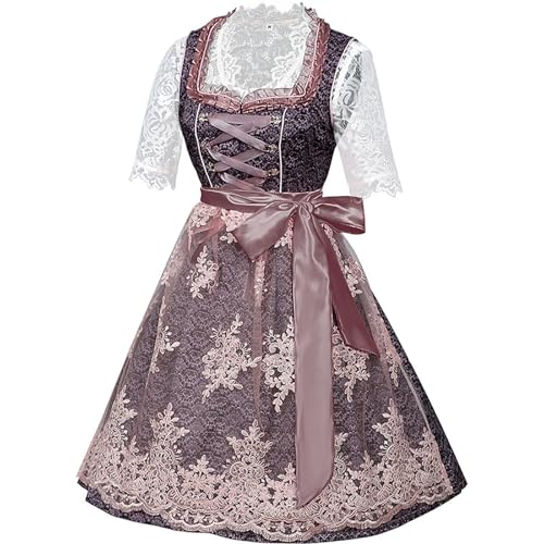 Robe Dirndl pour femme de longueur moyenne avec tablier en dentelle bavaroise