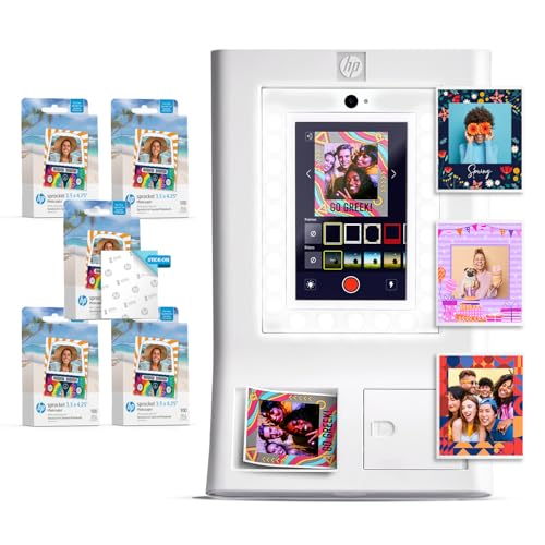 HP Sprocket Photomaton Machine Imprimante Instantanée Couleur (Blanc) Paper Bundle + Papier Photo Zink 3,5 x 4,25” Autocollant (500 Feuilles)