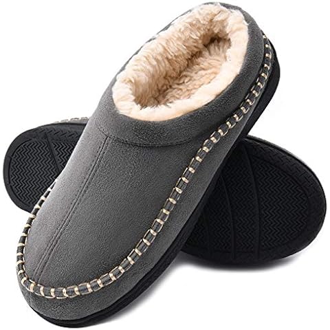 DL Herren Hausschuhe Mokassins Slippers mit Rückstellschaum Winter Wärme Plüsch Pantoffeln für Männer Fleece Gefütterte Geschlossen Zehen Rutschfest Gummisohle Puschen Schlappen Latschen Cover