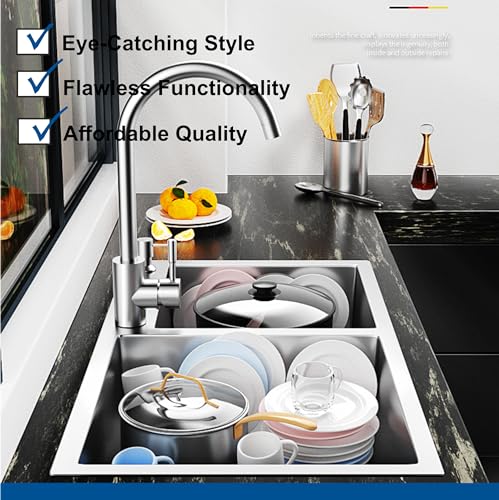 Image of Fossa 45 inchx20 inchx10 inch Inch 5-Year Warranty Stainless Steel Double Bowl Kitchen Sink with Tap Hole, Drain Basket, Soap Dispenser & Drain | Home Kitchen Silver (Matte Finish)