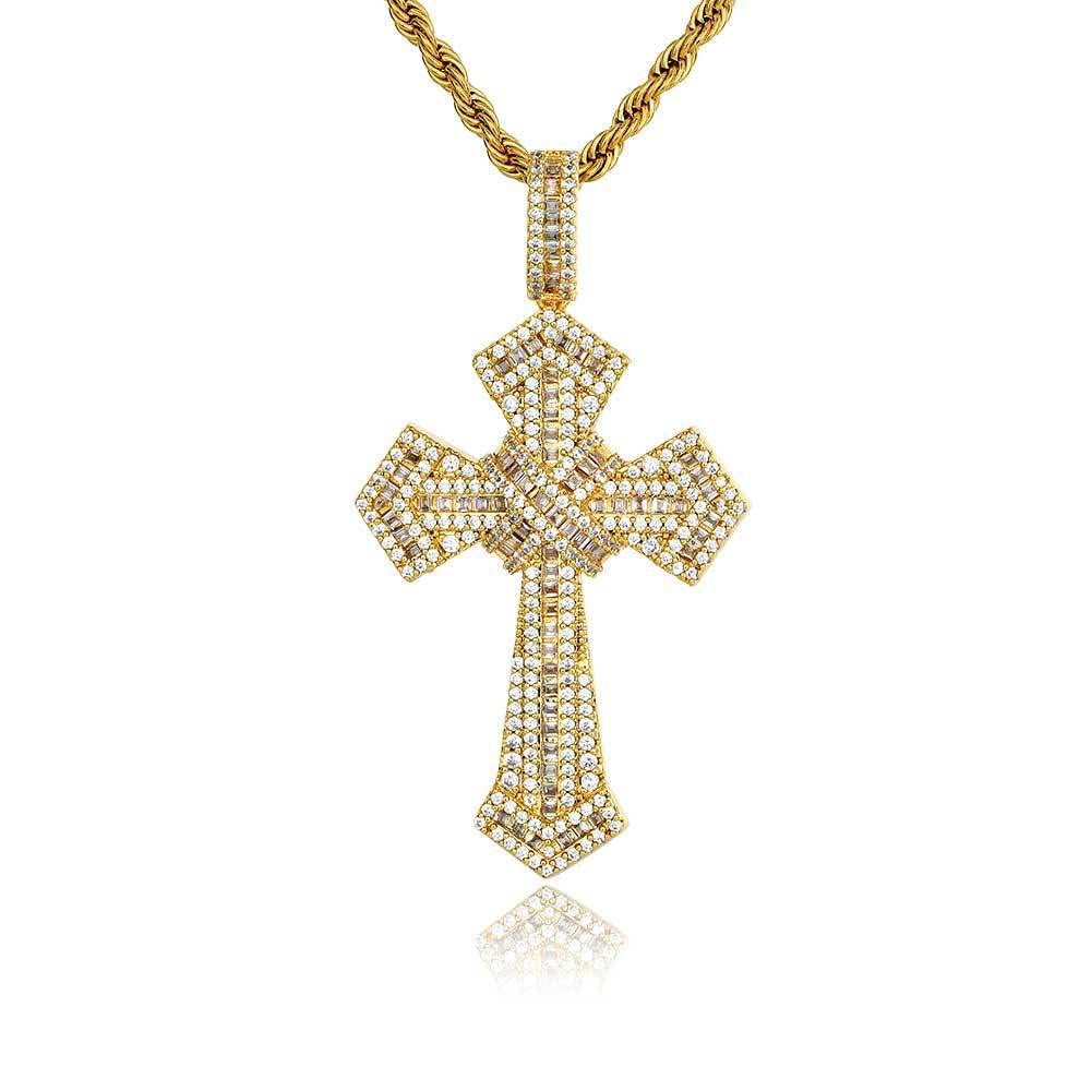 Moda Full Cross Pendant Naszyjnik Bling High Quality Luxury Cubic Zircon Metal Women Men Rap Biżuteria Srebrny Kubański Łańcuch