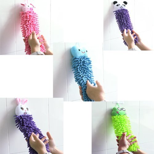 Kitchen Chenille Fiber Hand Towel Clean Absorbent Cloth, Dry Your Hands Quickly, 5 In 1 Set(Cute Smiling Face Blue,Cute Cartoon Rabbit Purple,Cute Cartoon Pig Pink,Cute Cartoon Panda Purple,Cute Cart #TOP1