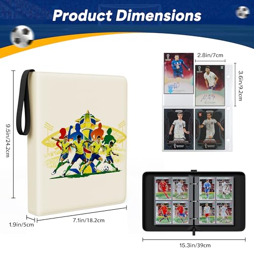Image of Kabinka 4-Pocket Soccer Card Binder, 2025-2026 Soccer Trading Cards Binder Fits 400 Cards with 50 Removable Double-Sided Sleeves, Waterproof PU Card Albums for Soccer Fans
