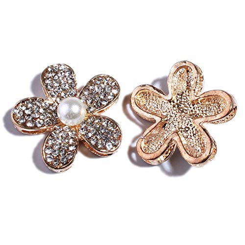 50Pc 0.9Inch 23Mm Gold Metal Pearl Flower Shape Crystal Rhinestone Buttons Embellishment With Flatback For Headbands Hair Accessories Flower Center Bouquet #TOP15