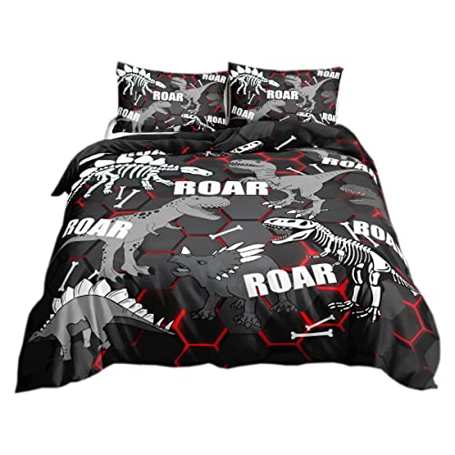 Juvenil Chico Infantil Hombre Funda Nórdica Fundas Nórdicas Cama Invierno 3D Animal Dinosaurio Triceratops Fundas para Edredón Elegante Ropa de Cama con Funda Almohada(Negro2,200x200cm)
